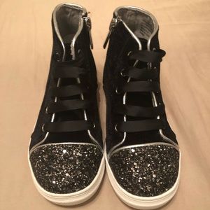 Black velvet and glitter high tops